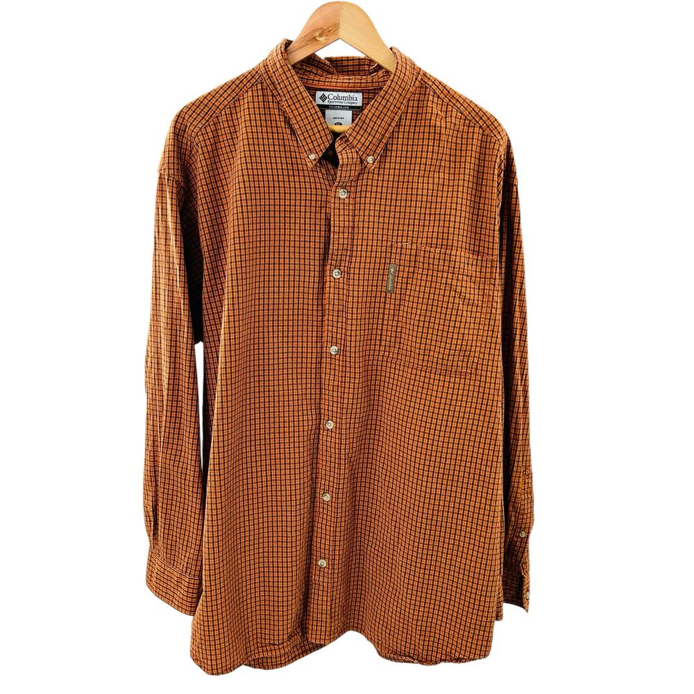 Columbia XXL Button Down Long‎ Sleeve Shirt - Orange Plaid